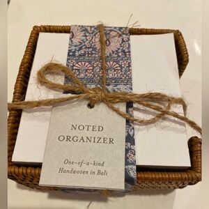 Anthropologie rattan Desk Organizer Accessory note memo cube paper postit holder